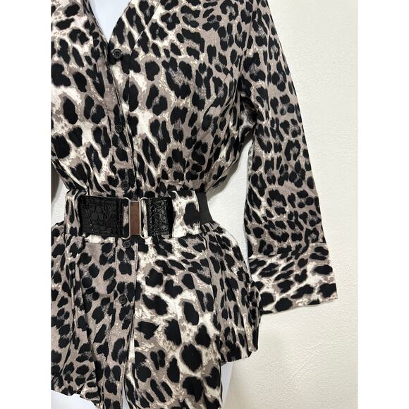 Leopard Print Bubble Hem Belted Tunic M Classic Mob Wife Trendy Street Style - Picture 4 of 15